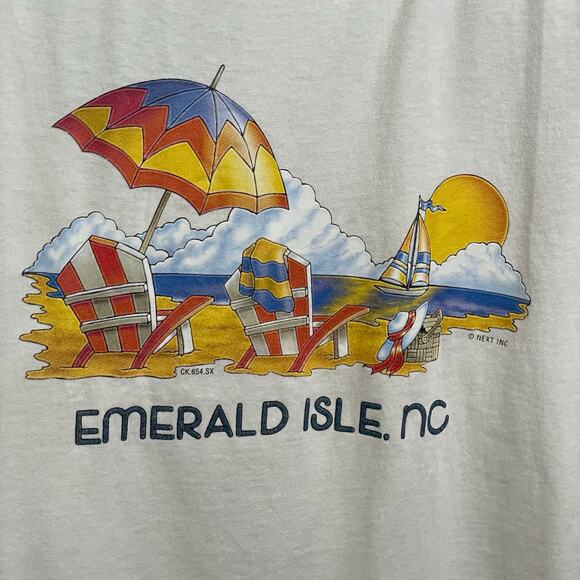 Y2K Vintage Disney 2X Mens tank top white beach Emerald Isle. NC nautical summer - Picture 3 of 8